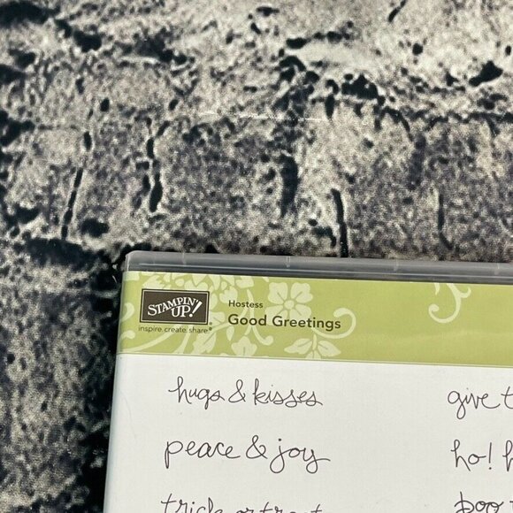 Stampin Up! GOOD GREETINGS Rubber Mount Wood 19pc Stamp Set 135017 - Picture 2 of 9